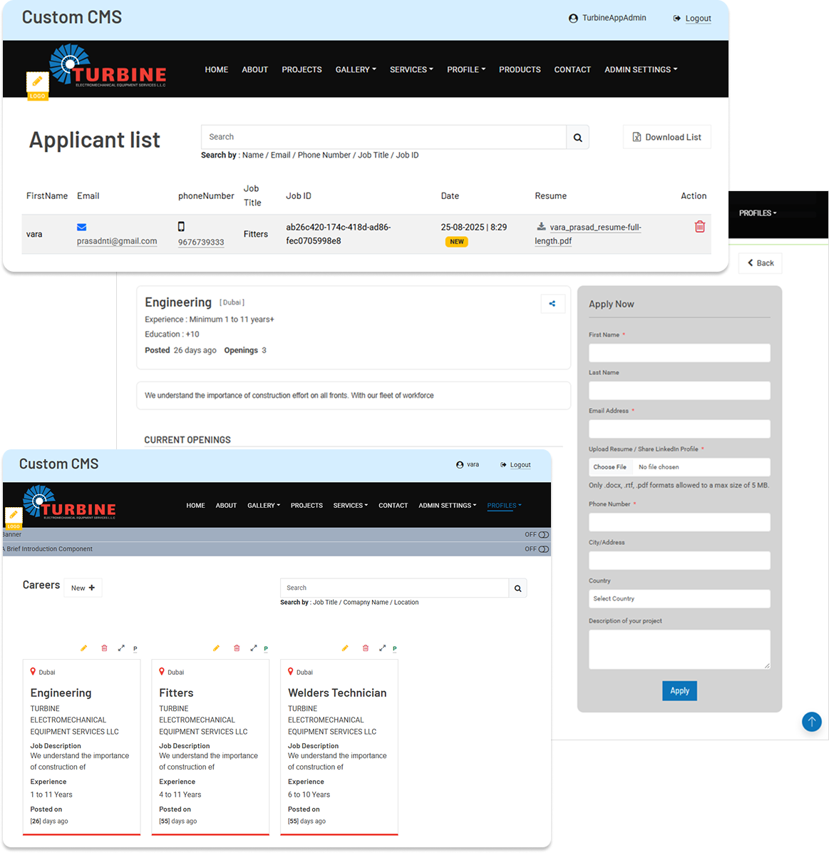 Custom CMS Careers Module with Job Posting and Application Management