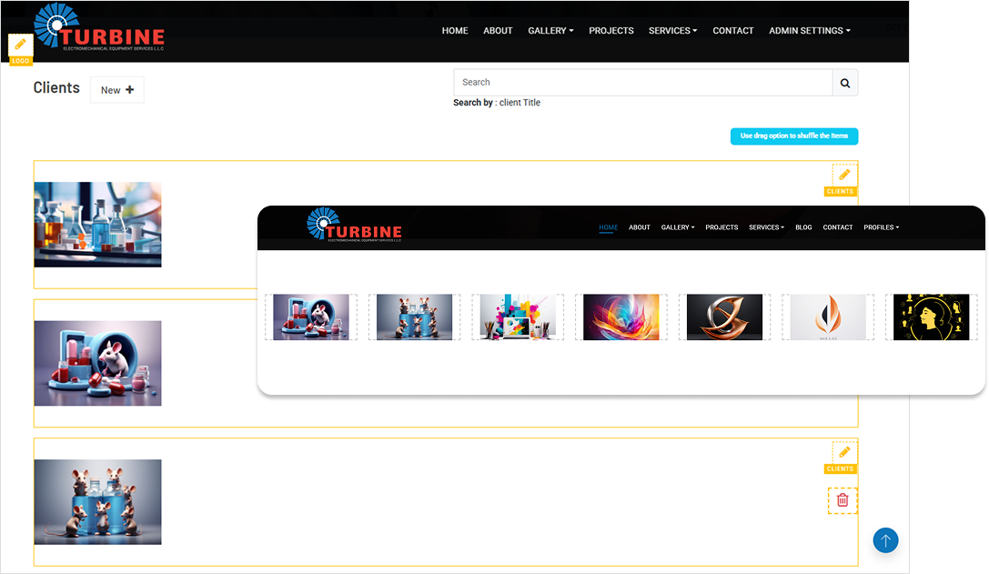 EziPress Admin Clients Module dashboard for adding and managing client profiles