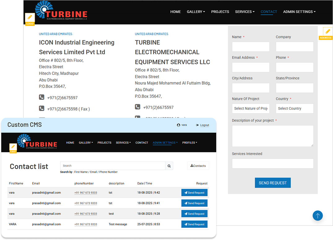 Custom CMS Admin Contact List Module Screenshot