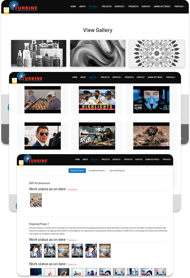 EziPress Admin Gallery Module with image, video, and project galleries for ongoing and completed works