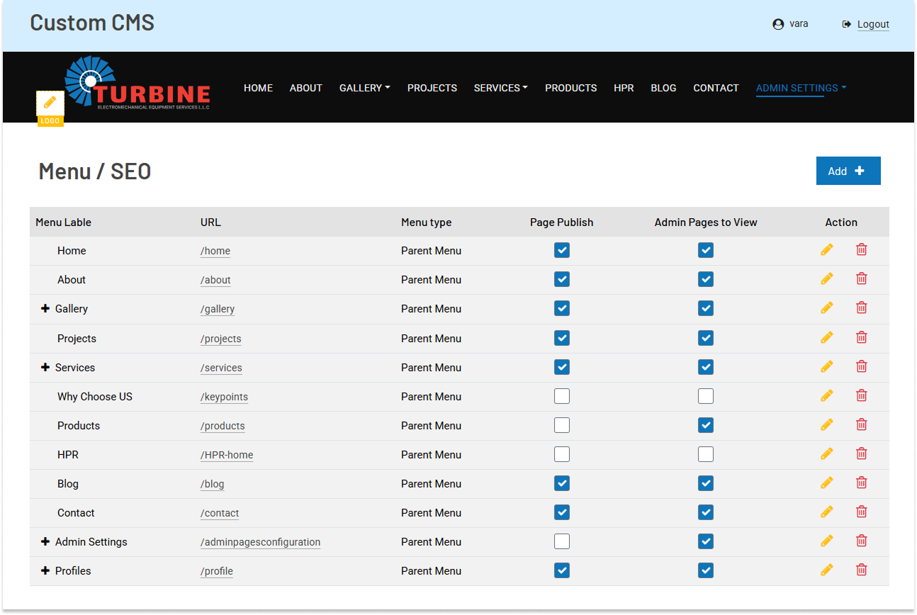EZI Press admin module showing brochure download and advertisement settings