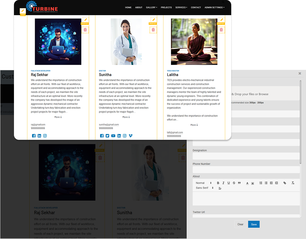 Admin Teams List page of Custom CMS dashboard